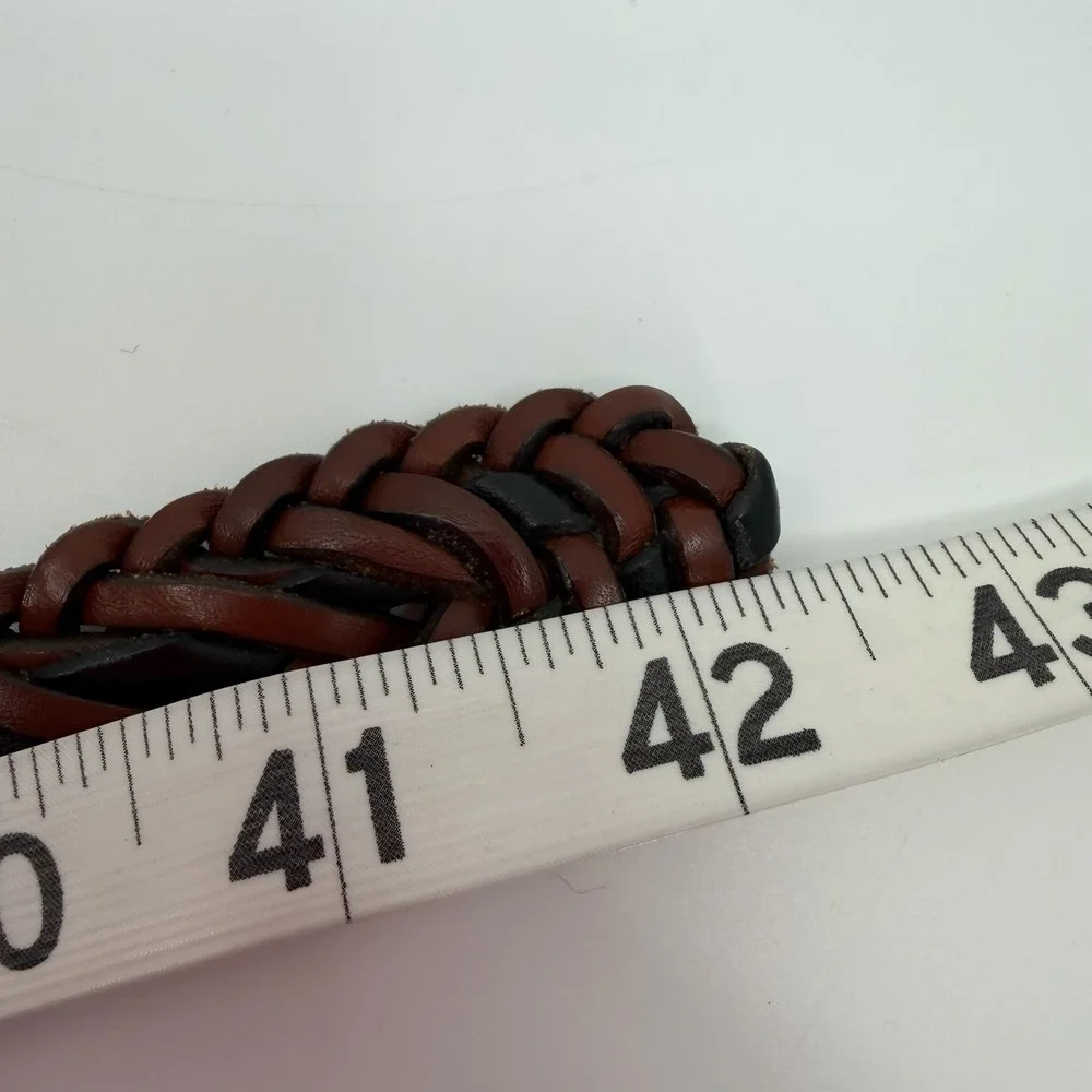 Vtg Woven Leather Belt Mens 40 Brown Black Braided Solid Brass Buckle Italy USA